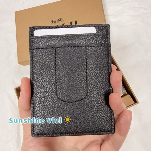 NEW COACH 75479 Black Calf Leather 3 In 1 Card Case Money Clip Gift Box - Picture 3 of 9